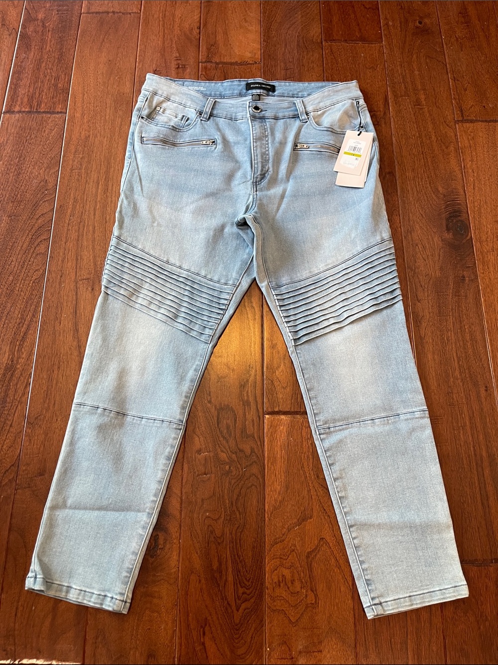 NWT Ivanka Trump Breezy Moto Jeans Light Wash Size 14 Zip Biker Denim